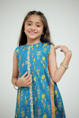 Picture of KBD-02694 | Light Blue Multicolor | Casual Plus 3 Piece Suit | Cotton Gold Print Lawn - by Raja Sahib Kids