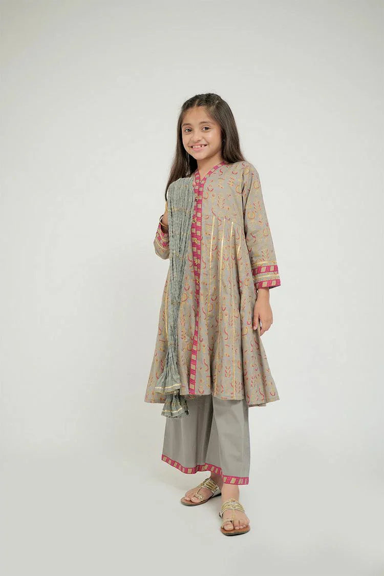 Picture of Senorita - KBD-02695 - Grey & Multicolor - Casual Plus 3 Piece Suit - Cotton Gold Print Lawn - Available at Raja Sahib