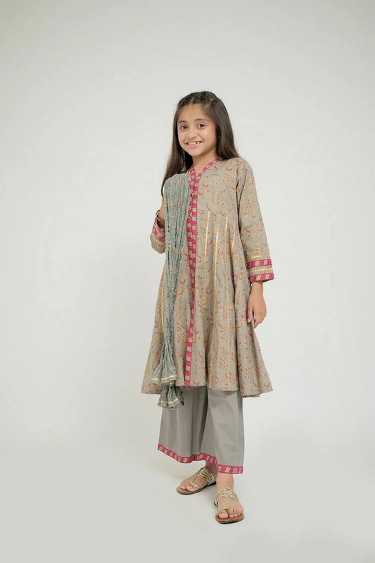 Picture of Senorita - KBD-02695 - Grey & Multicolor - Casual Plus 3 Piece Suit - Cotton Gold Print Lawn - Available at Raja Sahib