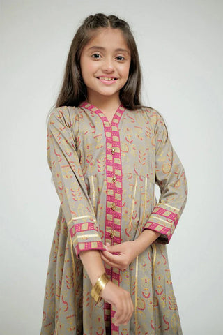 Picture of KBD-02695 | Grey & Multicolor | Casual Plus 3 Piece Suit | Cotton Gold Print Lawn - by Raja Sahib Kids