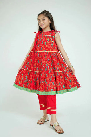 Picture of KBD-02706 | Red & Multicolor | Casual Plus 3 Piece Suit | Cotton Gold Print Lawn - by Raja Sahib Kids