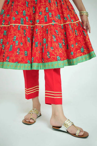 Picture of KBD-02706 | Red & Multicolor | Casual Plus 3 Piece Suit | Cotton Gold Print Lawn - by Raja Sahib Kids