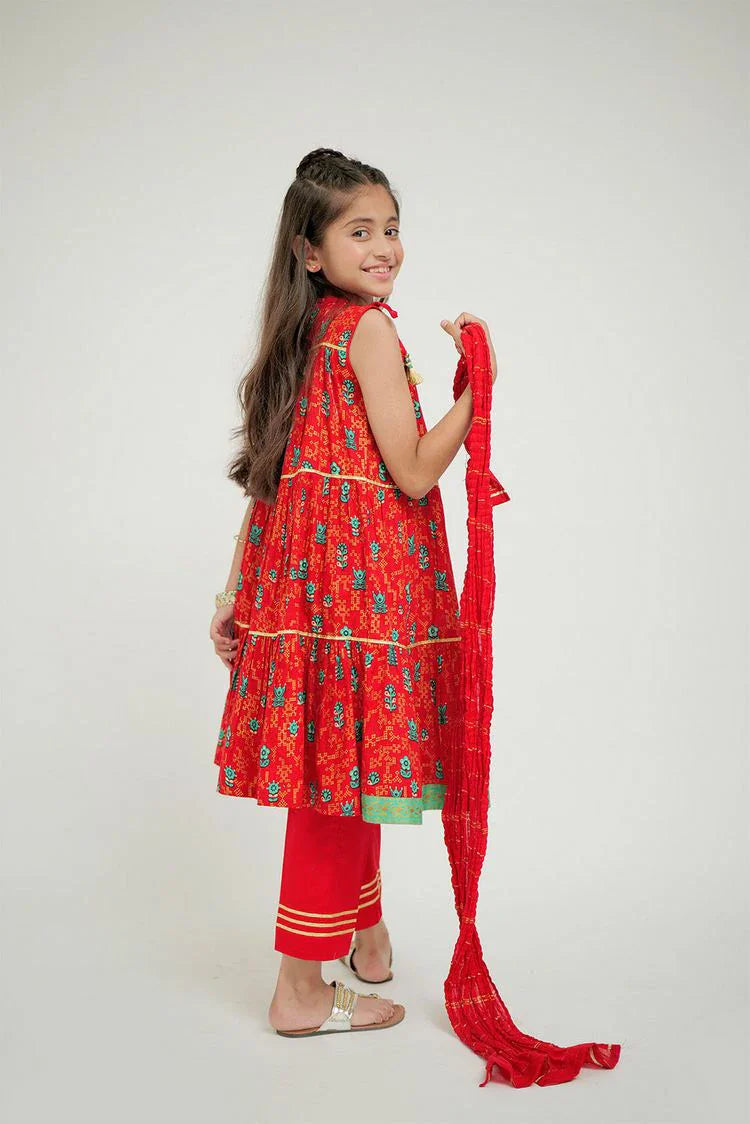 Picture of Senorita - KBD-02706 - Red & Multicolor - Casual Plus 3 Piece Suit - Cotton Gold Print Lawn - Available at Raja Sahib