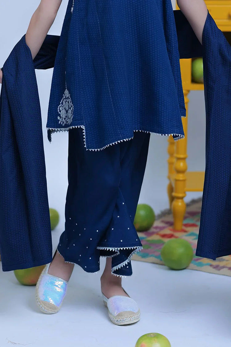 Picture of KBD-02820 | Royal Blue & Silver | Casual Plus 3 Piece Suit | Viscose Self Dobby - Available at Raja Sahib