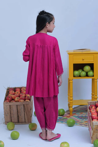 Picture of KBD-02821 | Shocking Pink & Gold | Casual Plus 3 Piece Suit | Viscose Self Dobby - Available at Raja Sahib