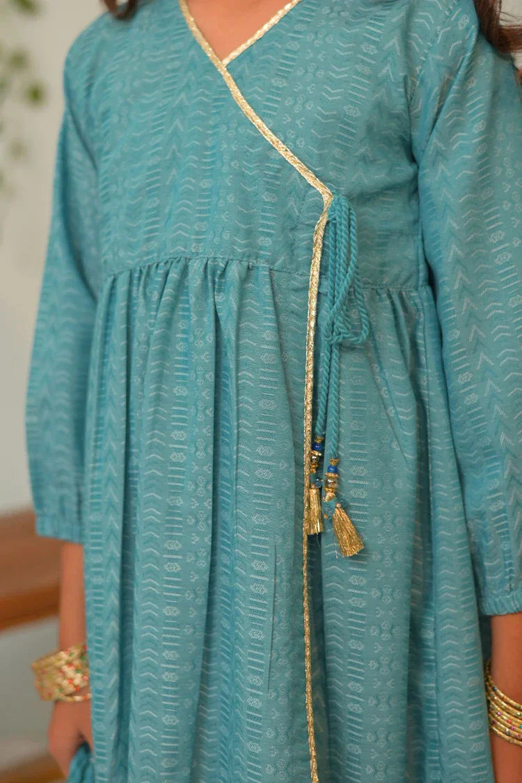 Picture of KBD-02847 | Ferozi & Blue | Casual Plus 3 Piece Suit | Cotton Jacquard - Available at Raja Sahib