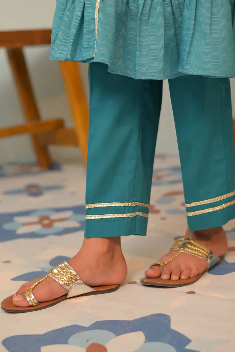 Picture of KBD-02847 | Ferozi & Blue | Casual Plus 3 Piece Suit | Cotton Jacquard - Available at Raja Sahib