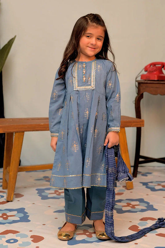 Picture of <!--axb-->KBD-02857 | Blue & Gold | Casual Plus 3 Piece Suit | Cotton Jacquard - Available at Raja Sahib