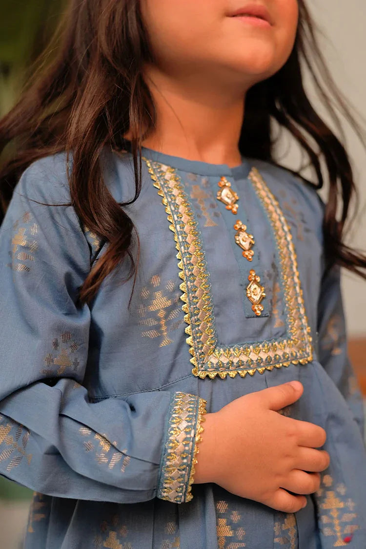 Picture of <!--axb-->KBD-02857 | Blue & Gold | Casual Plus 3 Piece Suit | Cotton Jacquard - Available at Raja Sahib