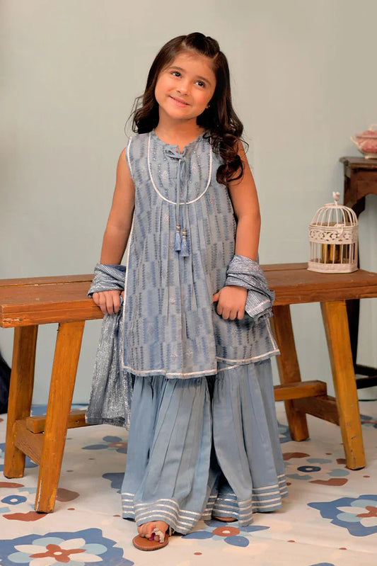 Picture of <!--aot-->KBD-02859 | Light Blue & Silver | Casual Plus 3 Piece Suit | Cotton Viscose Filament Jacquard - Available at Raja Sahib