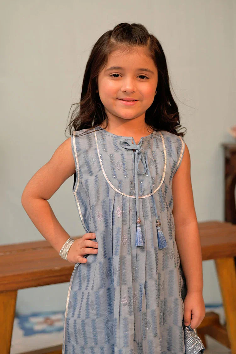 Picture of <!--aot-->KBD-02859 | Light Blue & Silver | Casual Plus 3 Piece Suit | Cotton Viscose Filament Jacquard - Available at Raja Sahib