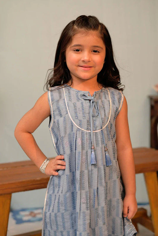 Picture of <!--aot-->KBD-02859 | Light Blue & Silver | Casual Plus 3 Piece Suit | Cotton Viscose Filament Jacquard - Available at Raja Sahib