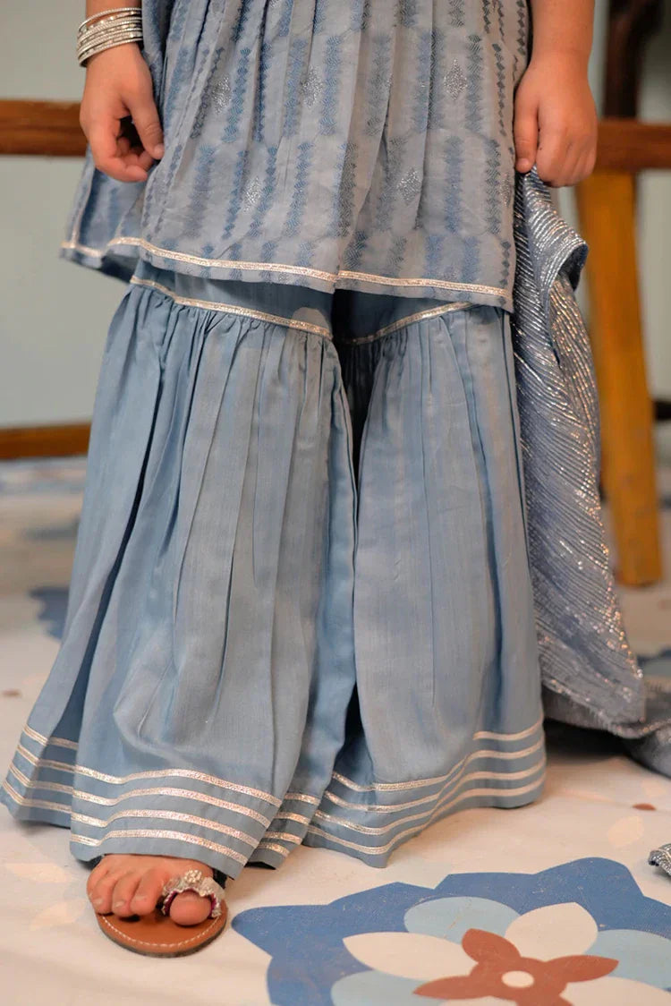 Picture of <!--aot-->KBD-02859 | Light Blue & Silver | Casual Plus 3 Piece Suit | Cotton Viscose Filament Jacquard - Available at Raja Sahib