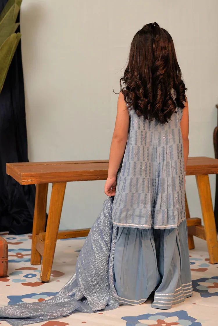 Picture of <!--aot-->KBD-02859 | Light Blue & Silver | Casual Plus 3 Piece Suit | Cotton Viscose Filament Jacquard - Available at Raja Sahib