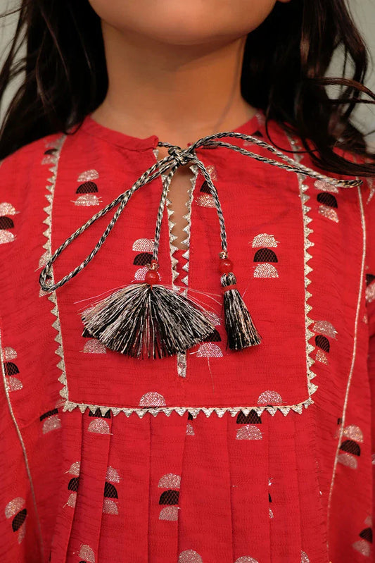 Picture of KBD-02860 | Red & Multicolor | Casual Plus 3 Piece Suit | Cotton Viscose Filament Jacquard - Available at Raja Sahib