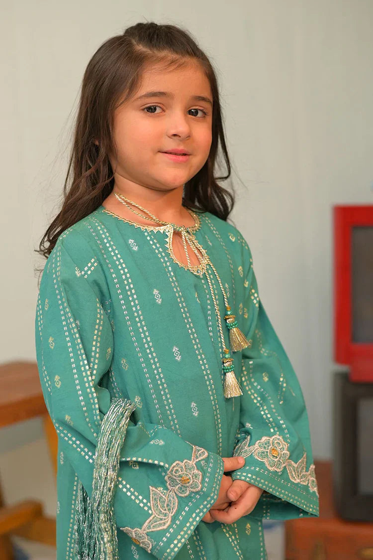 Picture of <!--aoz-->KBD-02887 | Sea Green & Gold | Casual Plus 3 Piece Suit | Viscose Cotton Filament Jacquard - Available at Raja Sahib