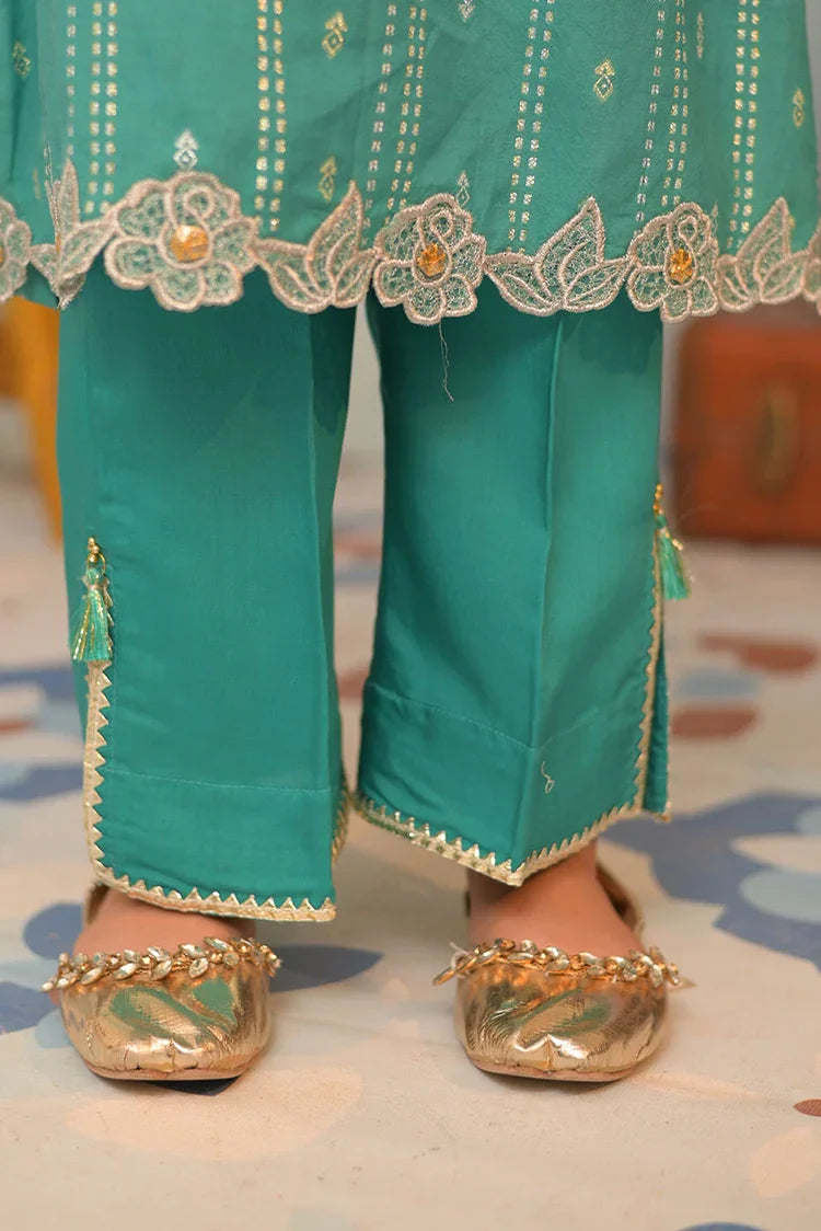 Picture of <!--aoz-->KBD-02887 | Sea Green & Gold | Casual Plus 3 Piece Suit | Viscose Cotton Filament Jacquard - Available at Raja Sahib