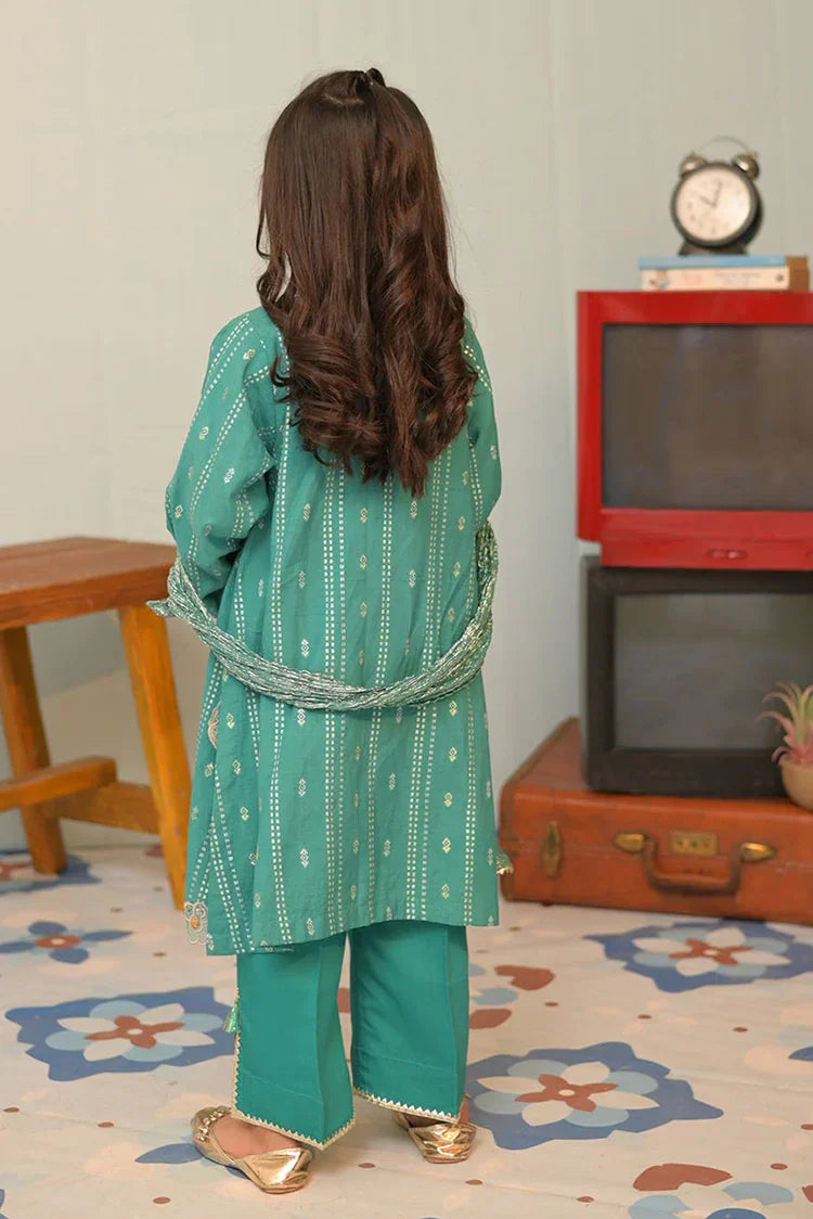 Picture of <!--aoz-->KBD-02887 | Sea Green & Gold | Casual Plus 3 Piece Suit | Viscose Cotton Filament Jacquard - Available at Raja Sahib