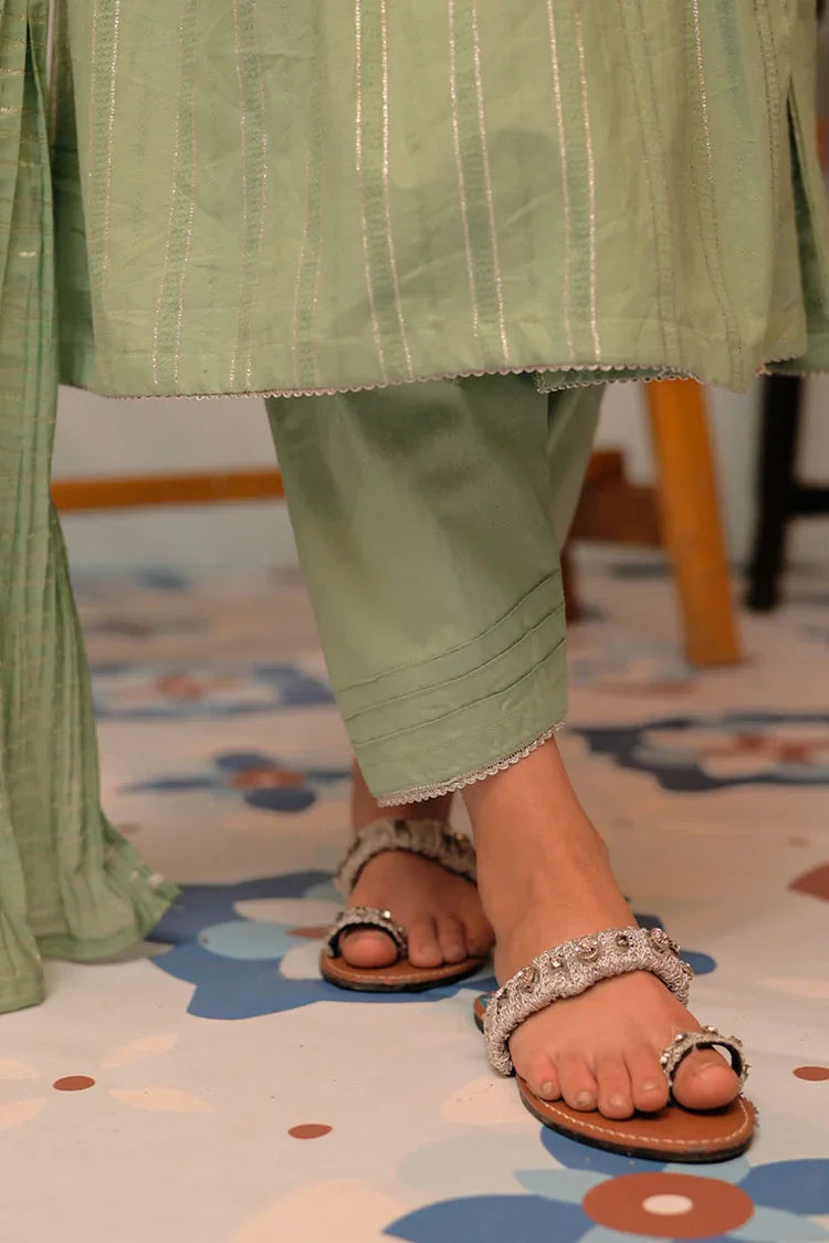 Picture of KBD-02898 | Green & Silver | Casual Plus 3 Piece Suit | Cotton Dobby Jacquard - Available at Raja Sahib