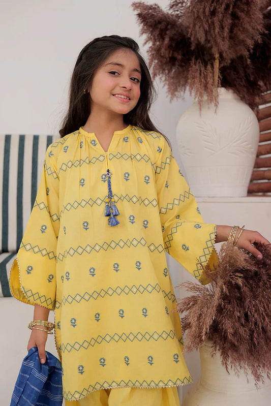 Picture of <!--aox-->KBD-02903 | Yellow & Blue | Casual Plus 3 Piece Suit | Cotton Jacquard - Available at Raja Sahib