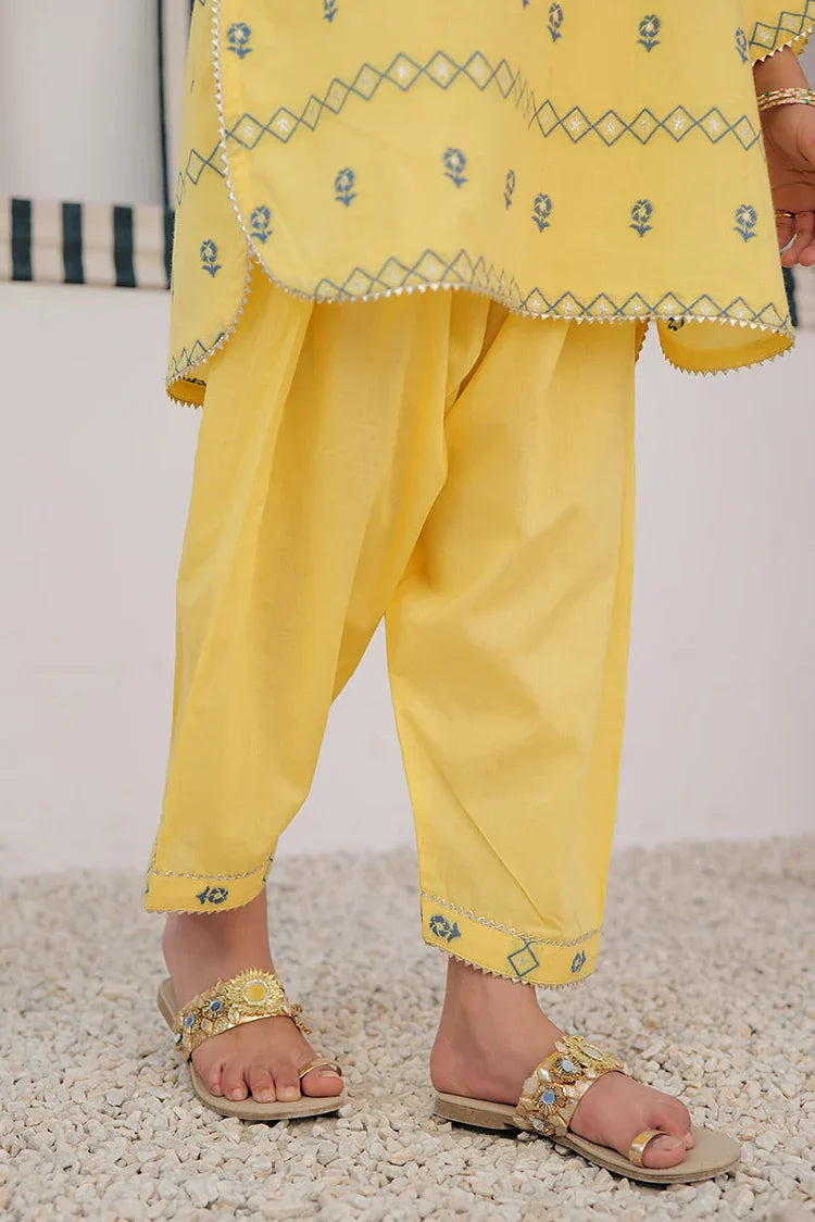 Picture of <!--aox-->KBD-02903 | Yellow & Blue | Casual Plus 3 Piece Suit | Cotton Jacquard - Available at Raja Sahib