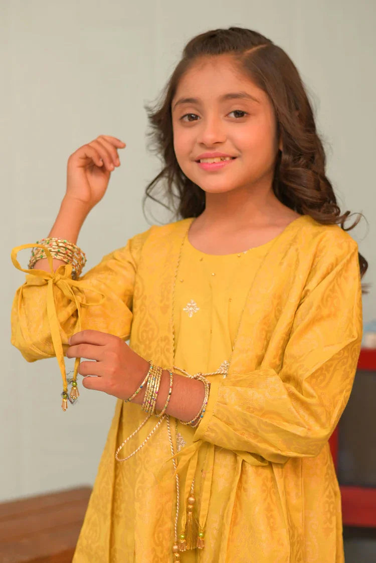 Picture of <!--axa-->KBD-02904 | Parrot Green & Gold | Casual Plus 3 Piece Suit | Cotton Jacquard - Available at Raja Sahib