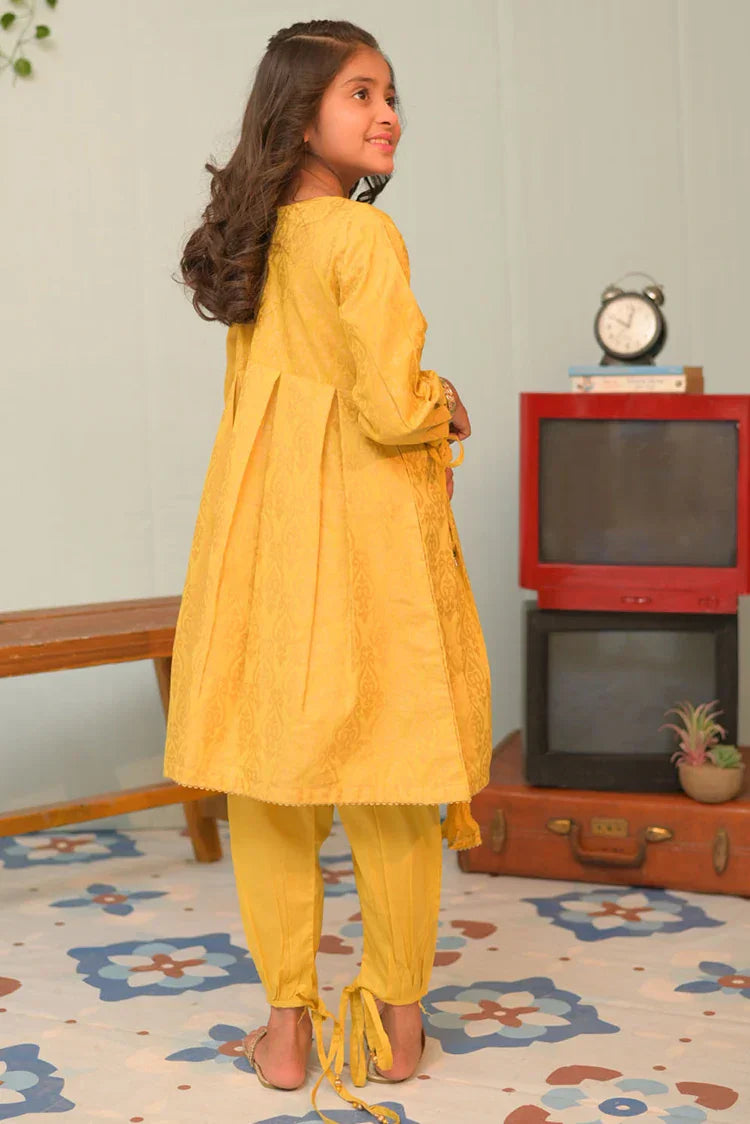 Picture of <!--axa-->KBD-02904 | Parrot Green & Gold | Casual Plus 3 Piece Suit | Cotton Jacquard - Available at Raja Sahib