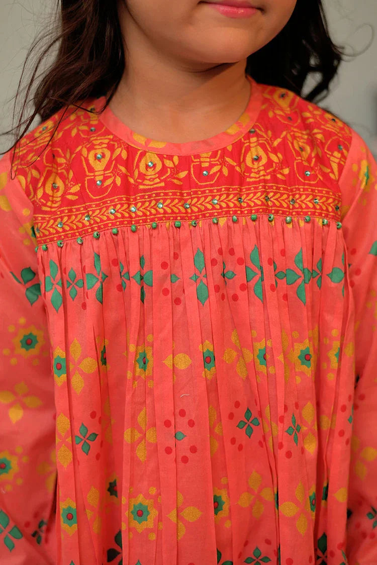 Picture of KBD-02914 | Peach & Multicolor | Casual Plus 3 Piece Suit | Cotton Lawn Gold Printed - Available at Raja Sahib