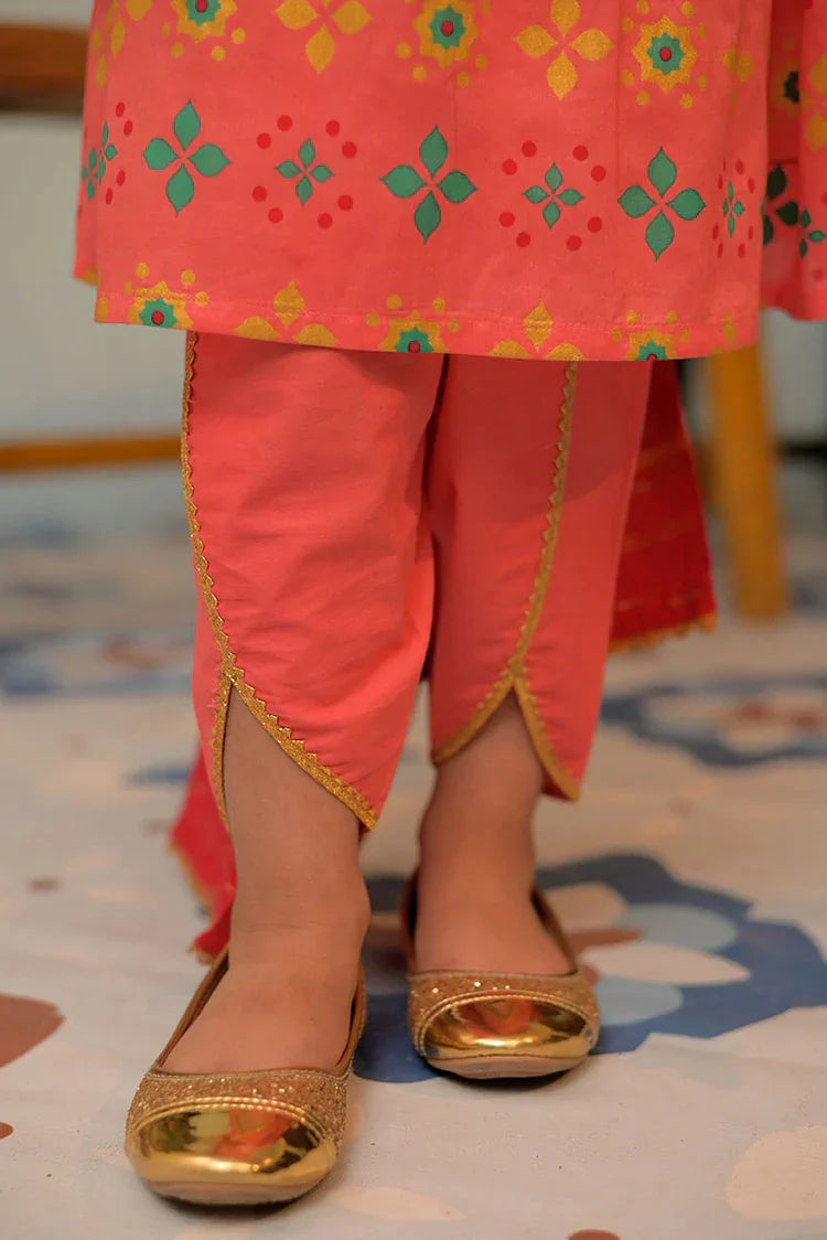 Picture of KBD-02914 | Peach & Multicolor | Casual Plus 3 Piece Suit | Cotton Lawn Gold Printed - Available at Raja Sahib