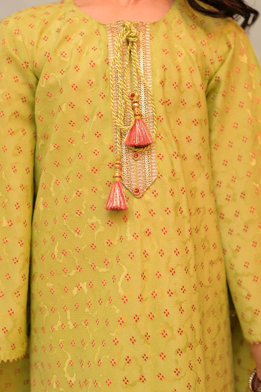 Picture of <!--awy-->KBD-02916 | Parrot Green & Multicolor | Casual Plus 3 Piece Suit | Viscose Filament Jacquard - Available at Raja Sahib