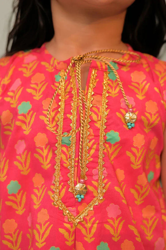 Picture of KBD-02921 | Shocking Pink & Multicolor | Casual Plus 3 Piece Suit | Cotton Lawn Gold Printed - Available at Raja Sahib