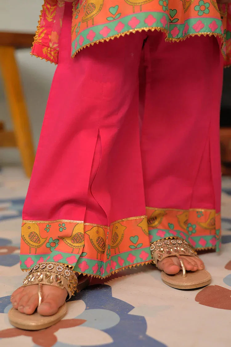 Picture of KBD-02921 | Shocking Pink & Multicolor | Casual Plus 3 Piece Suit | Cotton Lawn Gold Printed - Available at Raja Sahib