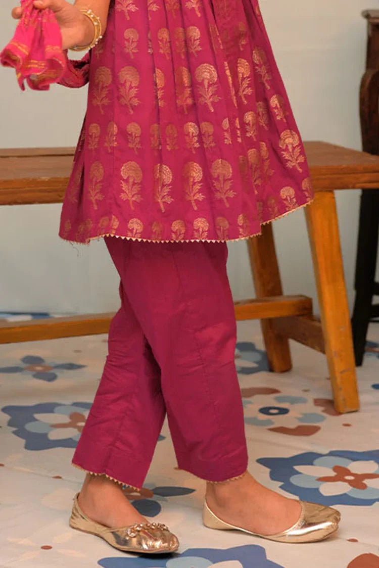 Picture of <!--awx-->KBD-02933 | Magenta & Gold | Casual Plus 3 Piece Suit | Cotton Jacquard - Available at Raja Sahib