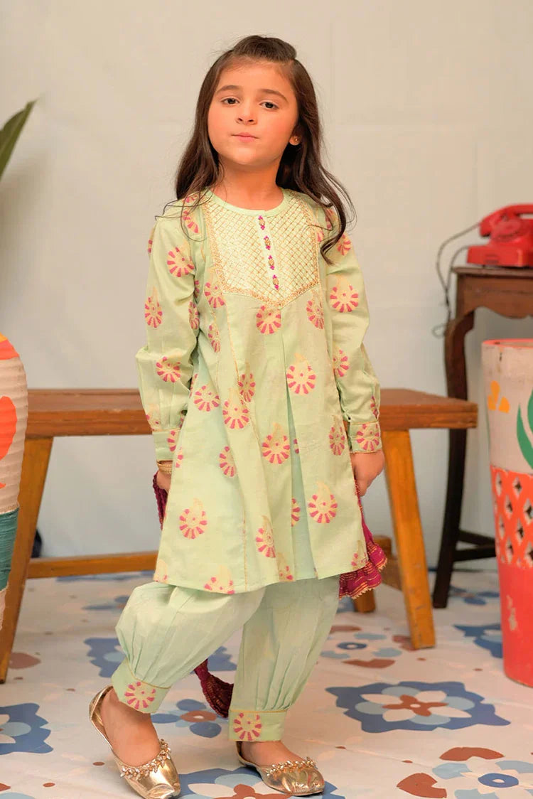 Picture of <!--aww-->KBD-02935 | Sea Green & Multicolor | Casual Plus 3 Piece Suit | Cotton Jacquard - Available at Raja Sahib