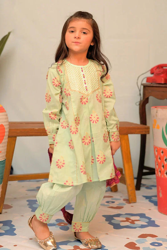 Picture of <!--aww-->KBD-02935 | Sea Green & Multicolor | Casual Plus 3 Piece Suit | Cotton Jacquard - Available at Raja Sahib