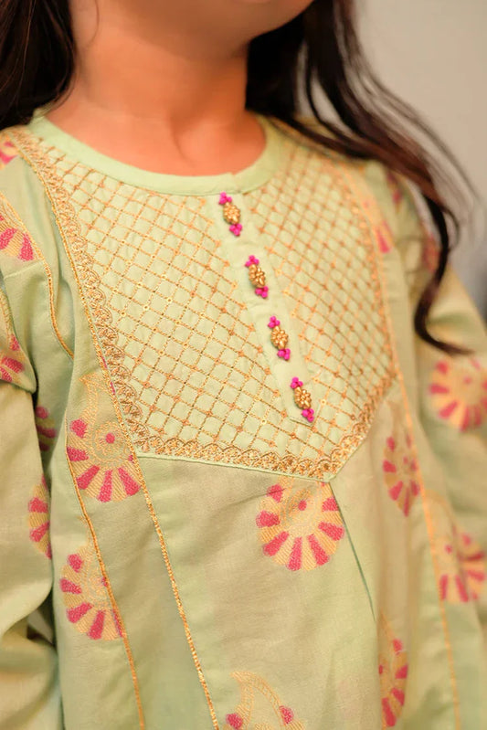 Picture of <!--aww-->KBD-02935 | Sea Green & Multicolor | Casual Plus 3 Piece Suit | Cotton Jacquard - Available at Raja Sahib