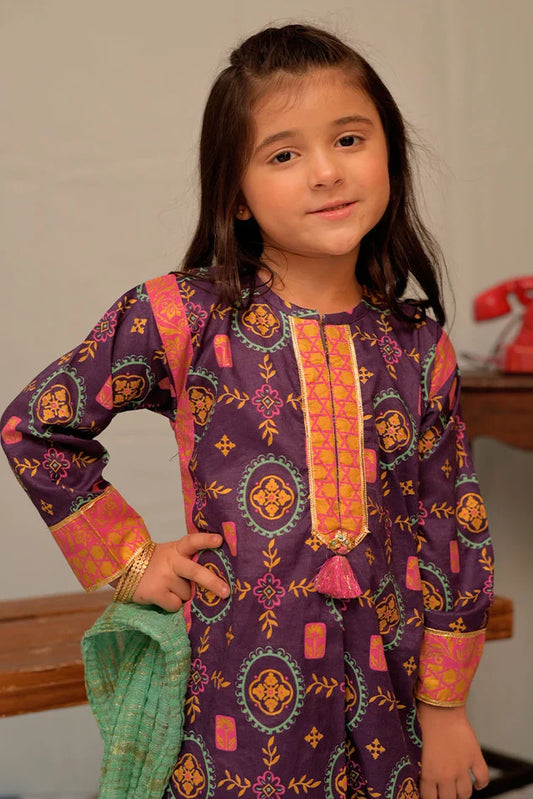 Picture of <!--awv-->KBD-02939 | Purple & Multicolor | Casual Plus 3 Piece Suit | Cotton Gold Printed - Available at Raja Sahib