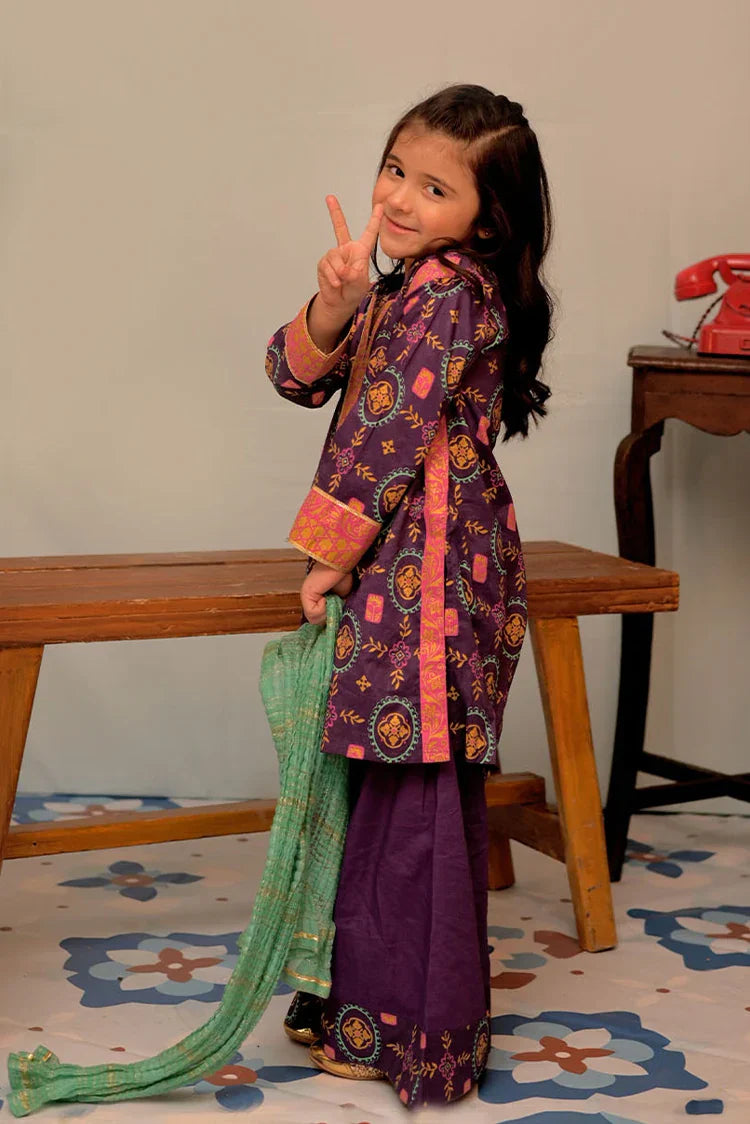 Picture of <!--awv-->KBD-02939 | Purple & Multicolor | Casual Plus 3 Piece Suit | Cotton Gold Printed - Available at Raja Sahib