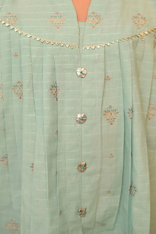Picture of <!--awu-->KBD-02958 | Sea Green & Silver | Casual Plus 3 Piece Suit | Cotton Jacquard - Available at Raja Sahib