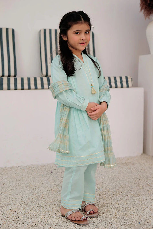 Picture of <!--aow-->KBD-02970 | Light Sea Green & Gold | Casual 3 Piece Suit | Cotton Dobby - Available at Raja Sahib
