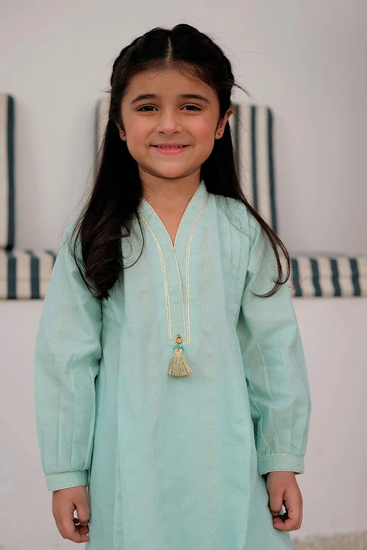 Picture of <!--aow-->KBD-02970 | Light Sea Green & Gold | Casual 3 Piece Suit | Cotton Dobby - Available at Raja Sahib