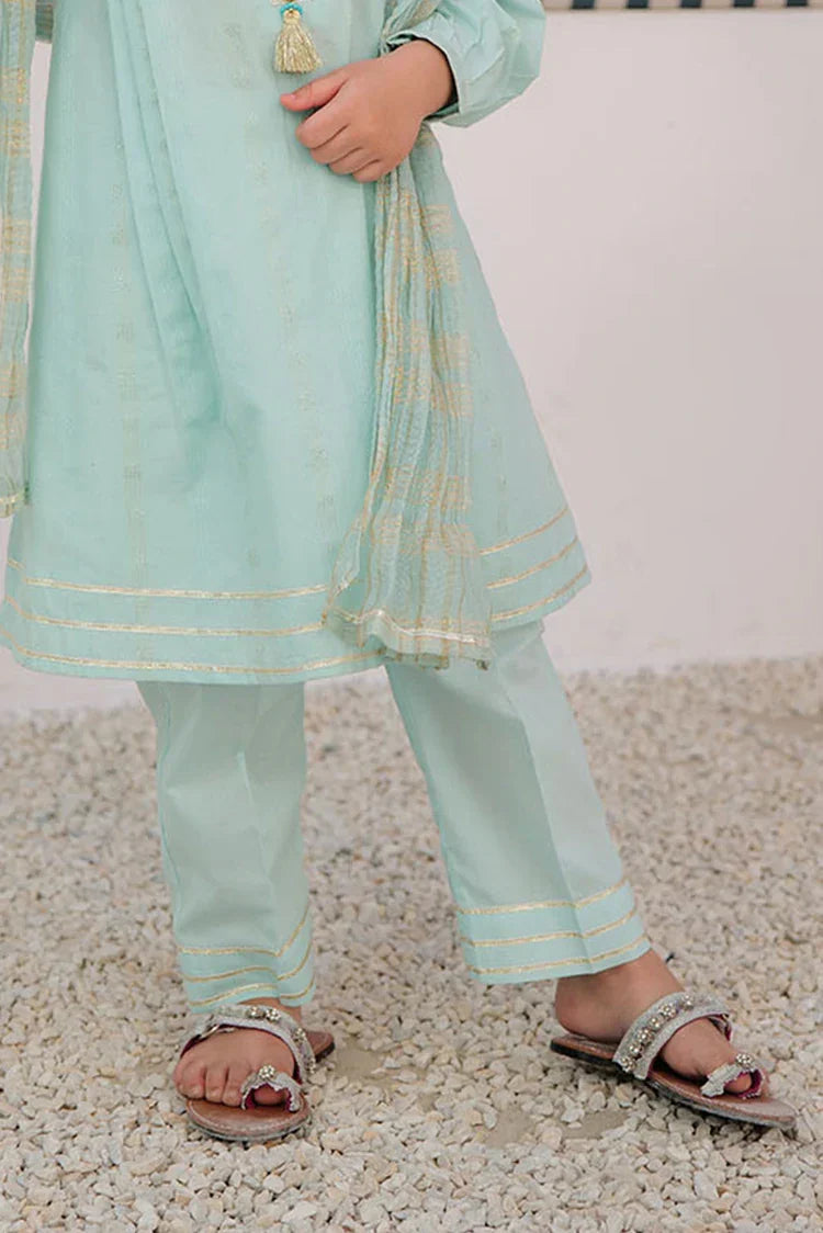 Picture of <!--aow-->KBD-02970 | Light Sea Green & Gold | Casual 3 Piece Suit | Cotton Dobby - Available at Raja Sahib