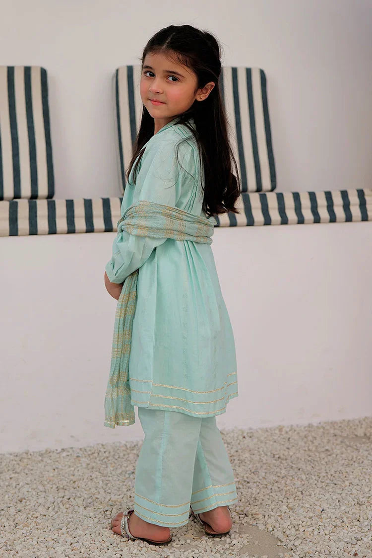 Picture of <!--aow-->KBD-02970 | Light Sea Green & Gold | Casual 3 Piece Suit | Cotton Dobby - Available at Raja Sahib