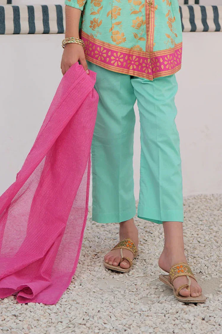 Picture of <!--aov-->KBD-02979 | Sea Green & Gold | Casual Plus 3 Piece Suit | Cotton Dobby Gold Print - Available at Raja Sahib