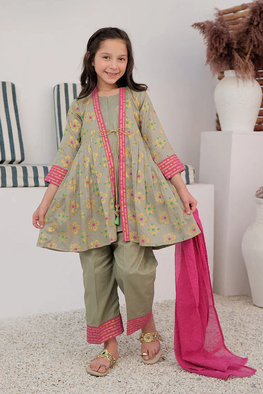 Picture of <!--aoq-->KBD-02990 | Grey & Multicolor | Casual Plus 3 Piece Suit | Cotton Dobby Dye over Gold Print - Available at Raja Sahib