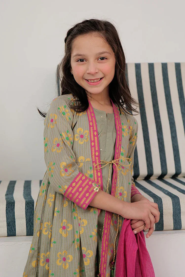 Picture of <!--aoq-->KBD-02990 | Grey & Multicolor | Casual Plus 3 Piece Suit | Cotton Dobby Dye over Gold Print - Available at Raja Sahib