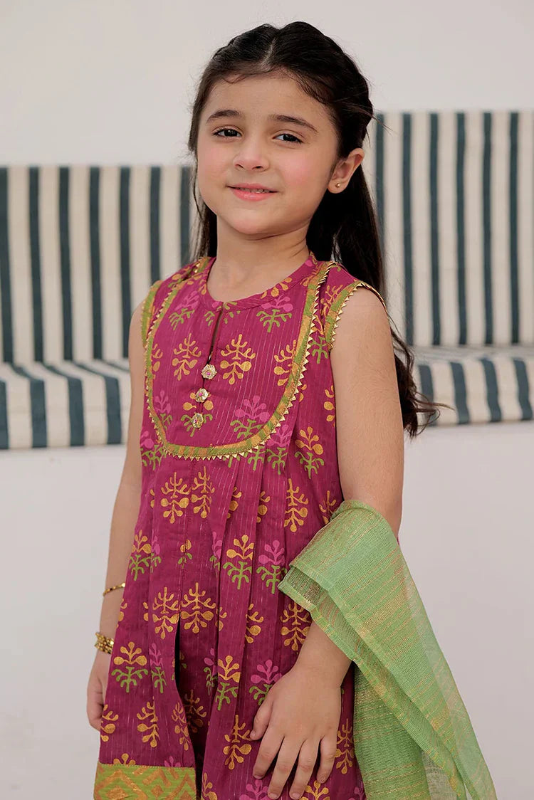 Picture of <!--aor-->KBD-03001 | Magenta & Multicolor | Casual Plus 3 Piece Suit | Cotton Dobby Dye over Gold Print - Available at Raja Sahib