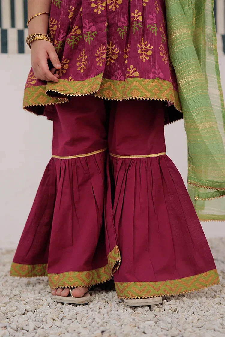 Picture of <!--aor-->KBD-03001 | Magenta & Multicolor | Casual Plus 3 Piece Suit | Cotton Dobby Dye over Gold Print - Available at Raja Sahib