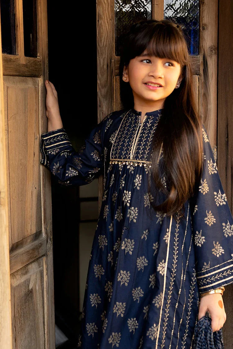 Picture of <!--akk-->KBD-03048 | Blue & Gold | Casual Plus 3 Piece Suit | Cotton Jacquard - Available at Raja Sahib