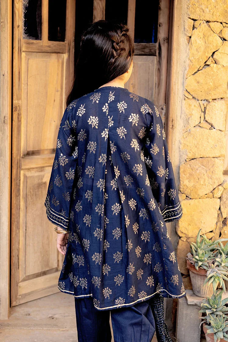Picture of <!--akk-->KBD-03048 | Blue & Gold | Casual Plus 3 Piece Suit | Cotton Jacquard - Available at Raja Sahib